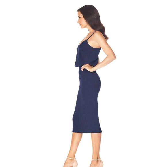 Dress The Population "Alondra Dress Midnight Blue" Midi Dress Size Medium NWT - Picture 3 of 13